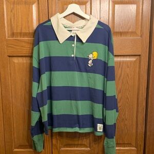 Peanuts Green and Blue Striped Hybrid 3 Button collared Shirt